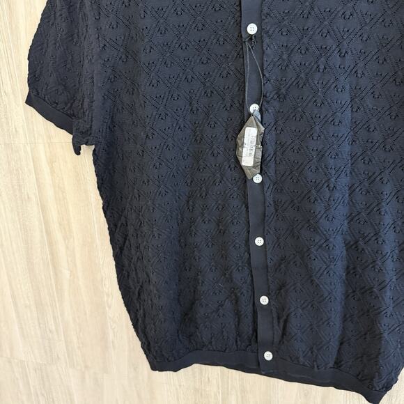 The Tie Bar Polo Shirt Men’s Sz Large Full Placket Pointelle Navy Cotton Preppy - Picture 5 of 9